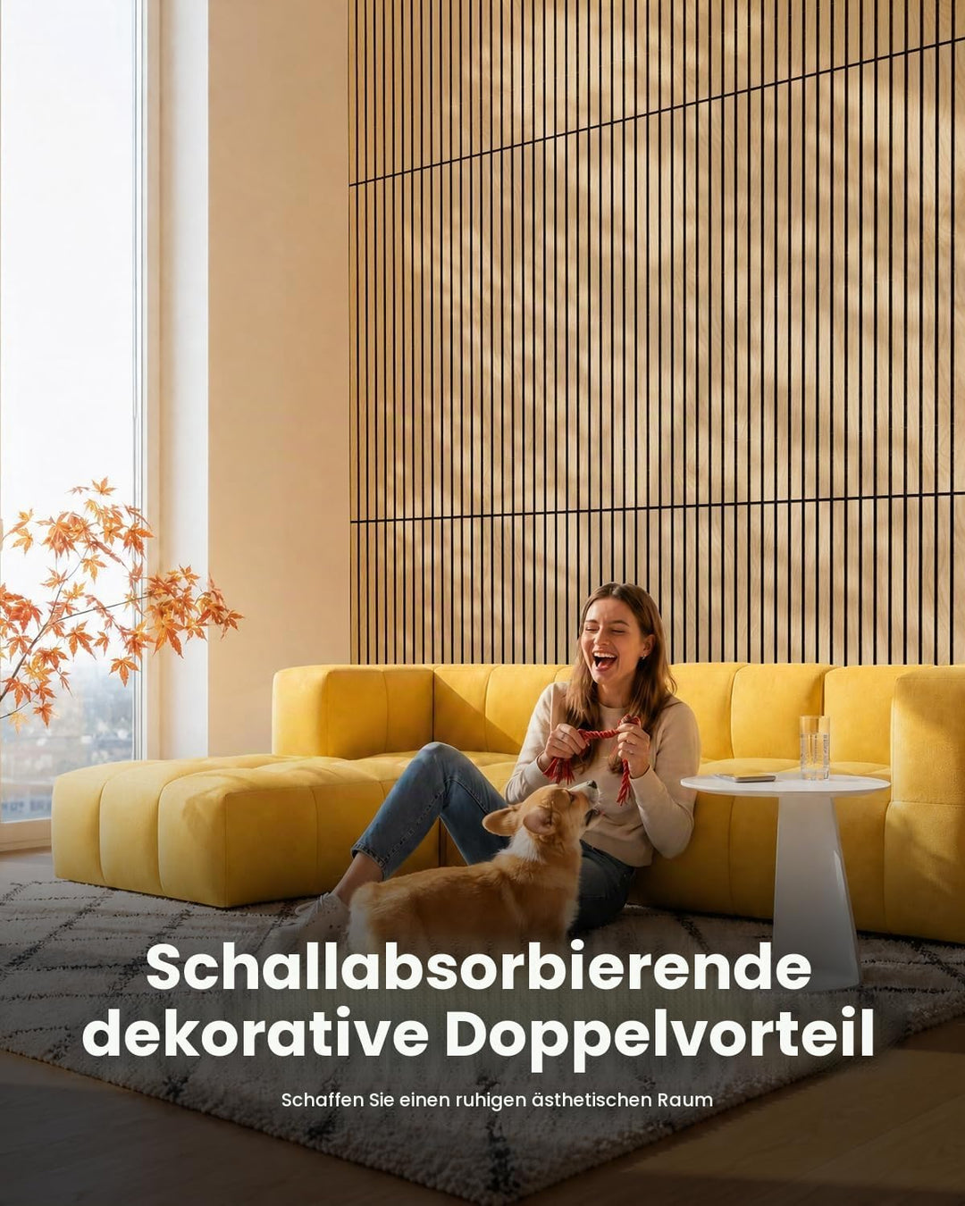 Soundsbay Akustikpaneele Selbstklebend 5.76 ㎡-8 Stück 120×60×0.9cm Oak | Akustikplatten Wandpaneele