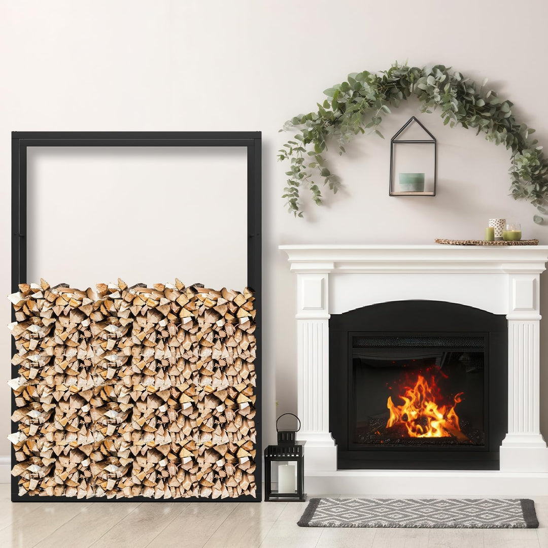 Ikodm kaminholzregal Innen und Aussen, Metall Brennholzregal aussen 100 x 25 x 100CM, Holzstapelhilf