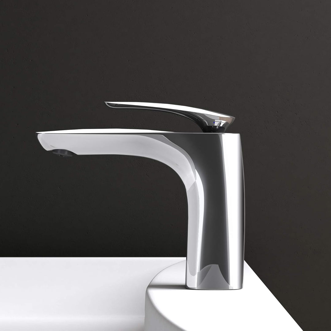 Mai & Mai Armatur Wasserhahn Bad Silber Chrom WAM-7201 | Waschbeckenarmatur 16.5cm hoch | Badinstall