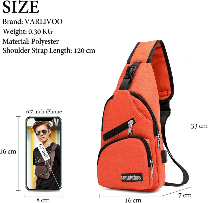 VARLIVOO Herren Sling Bag mit USB Port Crossbody Bag Diebstahlsicherung Schultertaschen Reise Wander