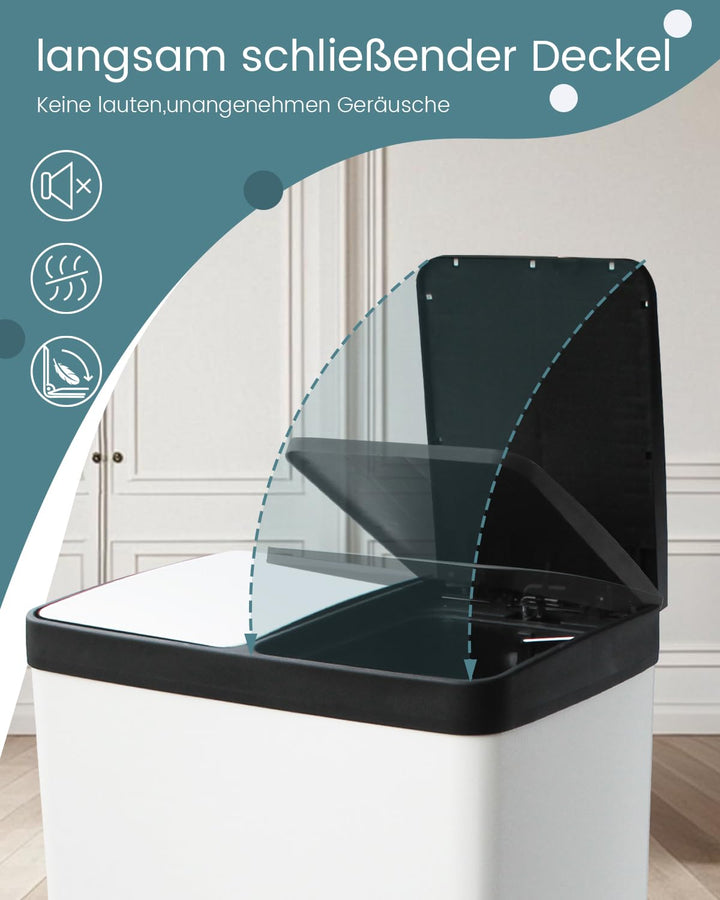 Mülleimer 2 Fächer 60 L,Mülltrennsystem 2x30l,60 Liter Abfalleimer Küche 2 fächer Recycling und Abfa