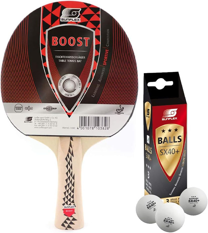 Sunflex Boost Tischtennisschläger + 3*** ITTF SX+ Tischtennisbälle | Tischtennisschlägerset | Tischt