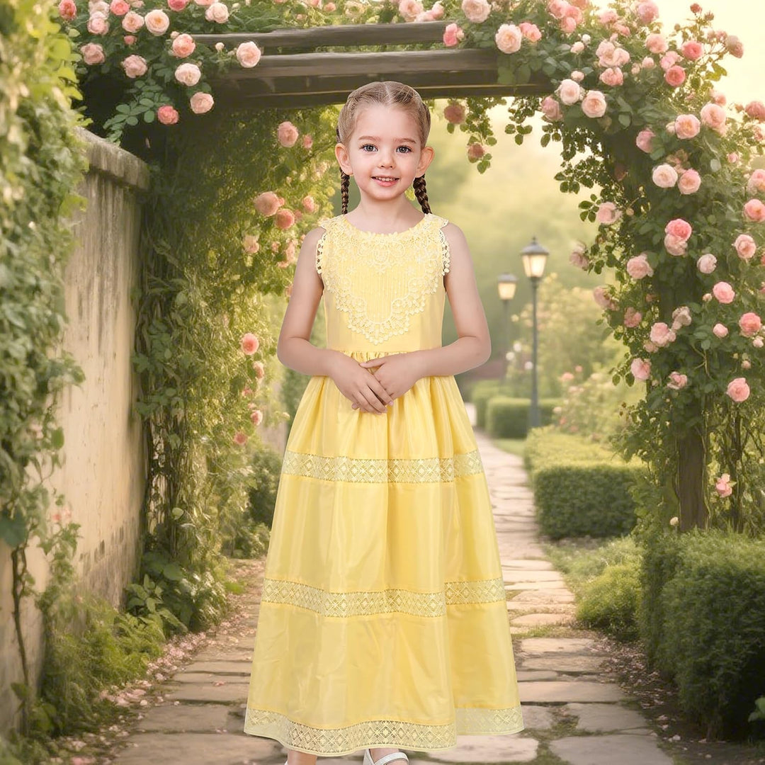 Sunny Fashion Mädchen Kleid Blume Schnüren Saum Hochzeit Erstkommunion Gr. 110-158 122 Gelb, 122 Gel
