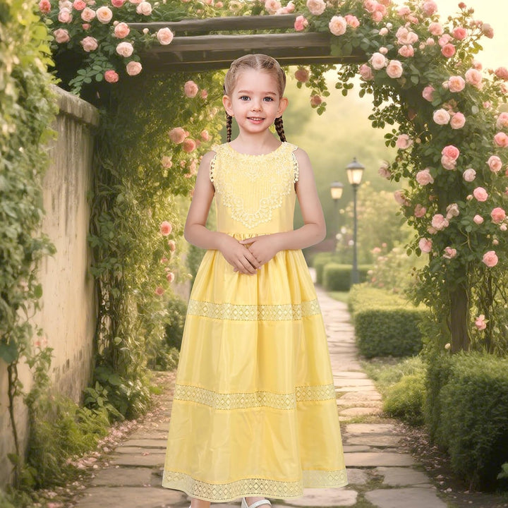 Sunny Fashion Mädchen Kleid Blume Schnüren Saum Hochzeit Erstkommunion Gr. 110-158 122 Gelb, 122 Gel