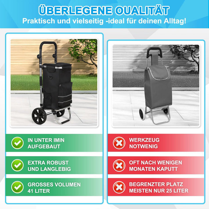 Einkaufstrolley klappbar mit Kühlfach | 50kg belastbar & Grosses Volumen | Leichter Einkaufswagen mi