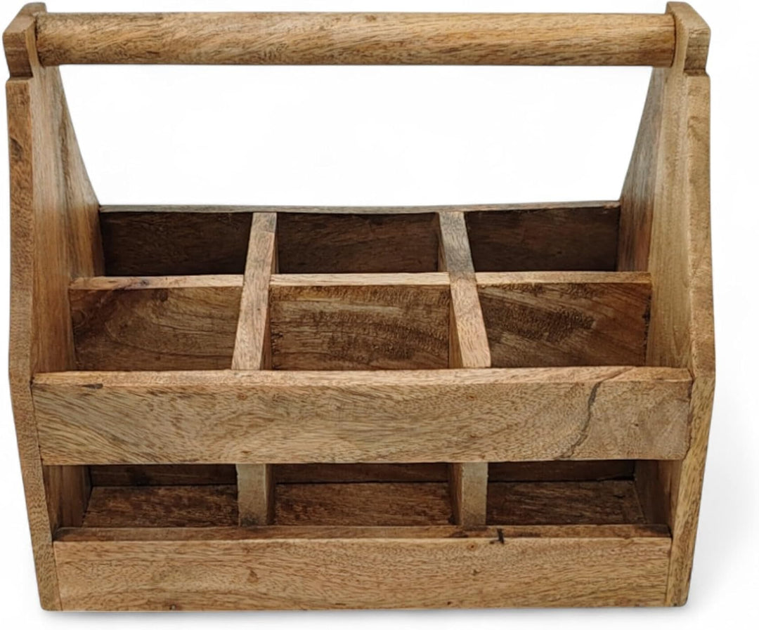DARO DEKO Holz Flaschenhalter mit Griff für 6 Flaschen 20 x 30cm Flaschen-Träger Männerhandtasche Bi