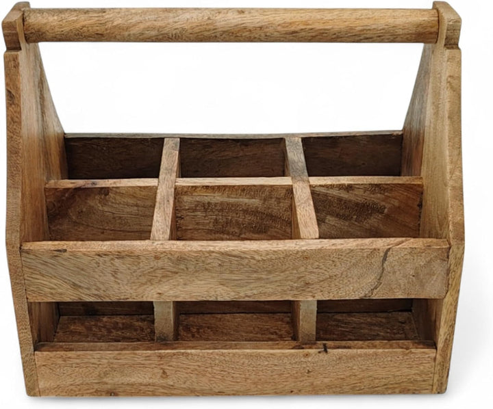 DARO DEKO Holz Flaschenhalter mit Griff für 6 Flaschen 20 x 30cm Flaschen-Träger Männerhandtasche Bi