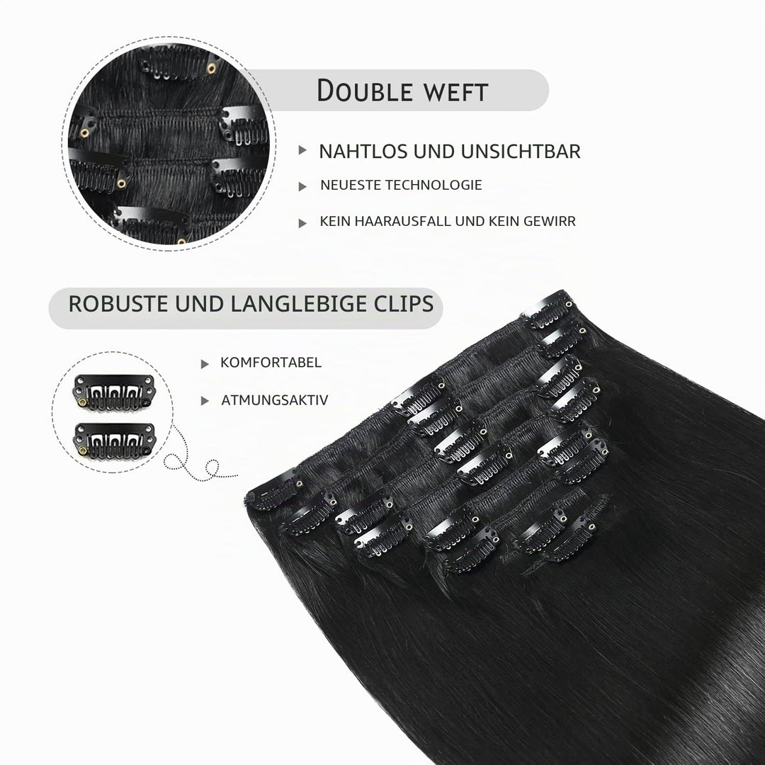 YILITE Clip in Extensions Echthaar 45cm 100% Echthaar Extensions Clip 18 Zoll 8 Stück 120g Unsichtba