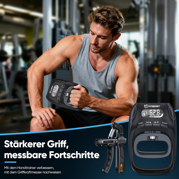 FitBeast Griffkraft-Tester mit einstellbarem Griffkrafttrainer &amp; Fingertrainer - Fortschritt verfolg