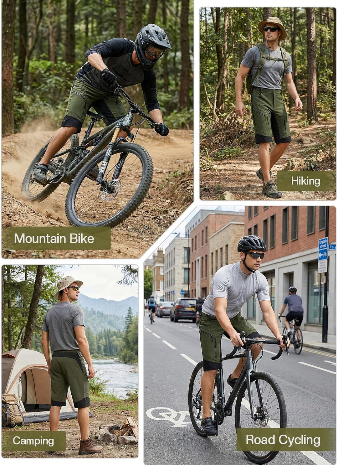 ARSUXEO Radhose Herren MTB Shorts ohne Polsterung Radfahren Shorts Klassisch Wasserdicht 1903 Grün S