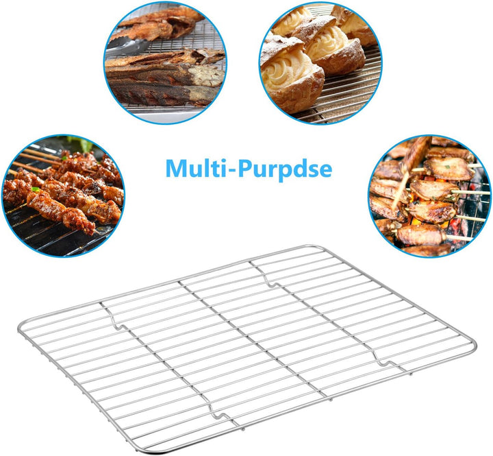 APLKER Backblech mit Gitter Set, Edelstahl Kuchenblech Backofenblech, Rechteckige Ofenblech Pizzable