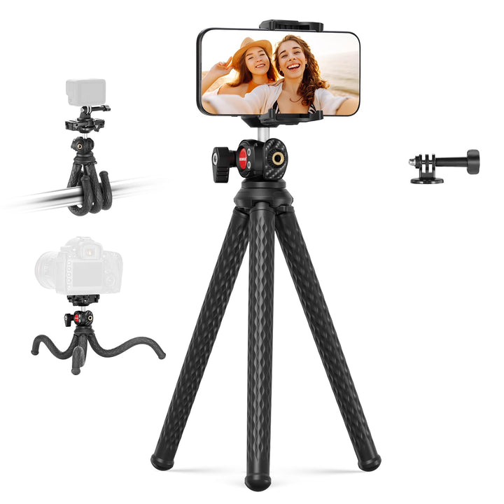 NEEWER Flexibles Handy Stativ, Kleiner Mini Tischständer für Kamera mit verstecktem Telefonhalter Ac