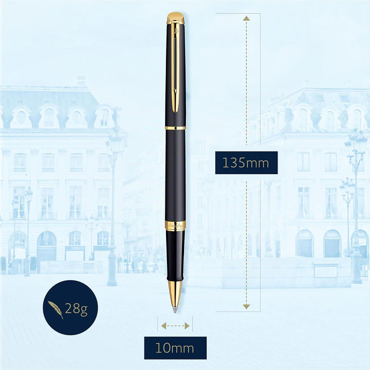 Waterman Hémisphère Tintenroller | Mattschwarz mit Goldzierteile | feine Spitze | Schwarze Tinte | G