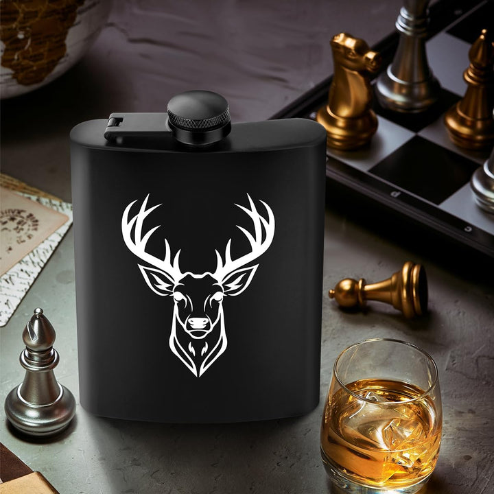 8oz/237ml Edelstahl Flachmann, Taschenflasche, mit Trichter und Grusskarte, Geschenkbox, Weisser Hir
