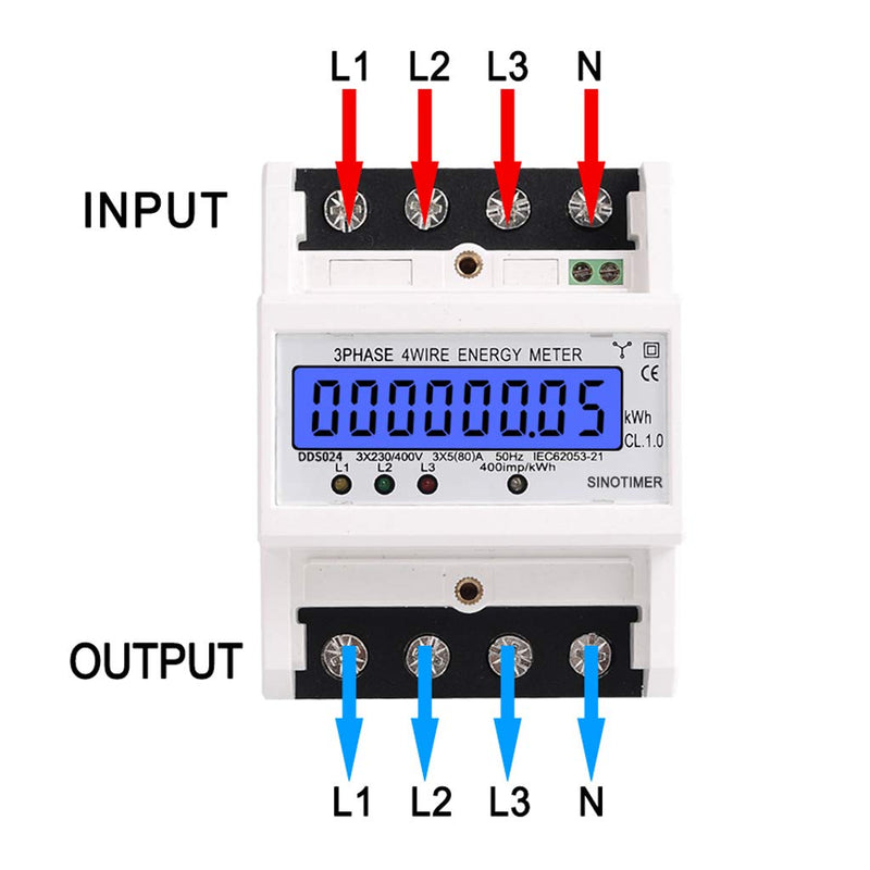 MIRTHBUY Digitaler Stromzähler mit LCD, 3-Phasen 4-Draht, Wechselstromzähler, Geeicht Stromzähler, D