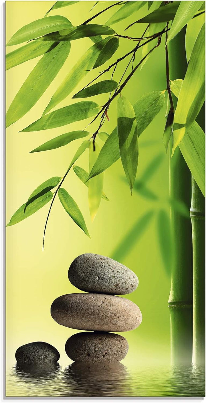 ARTland Glasbilder Wandbild Glas Bild einteilig 30x60 cm Hochformat Asien Wellness Zen Steine Spa Bl