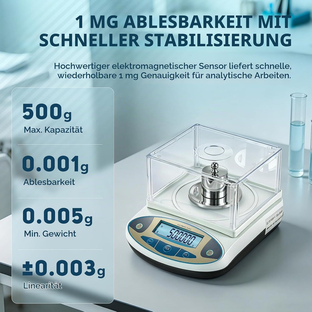 Bonvoisin 500gx0,001g Elektronische Analysenwaage Hochpräzises Laborwaage 1 mg Präzisionswaage mit W