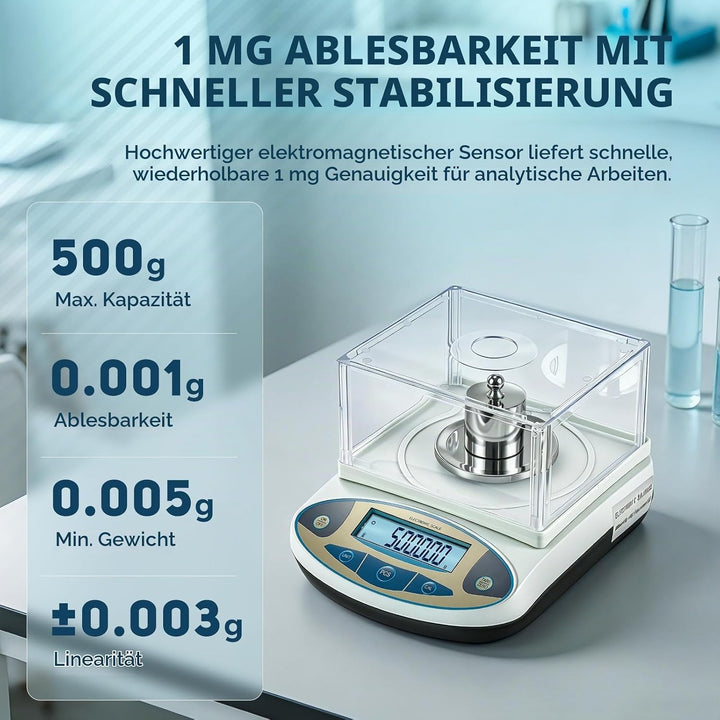 Bonvoisin 500gx0,001g Elektronische Analysenwaage Hochpräzises Laborwaage 1 mg Präzisionswaage mit W