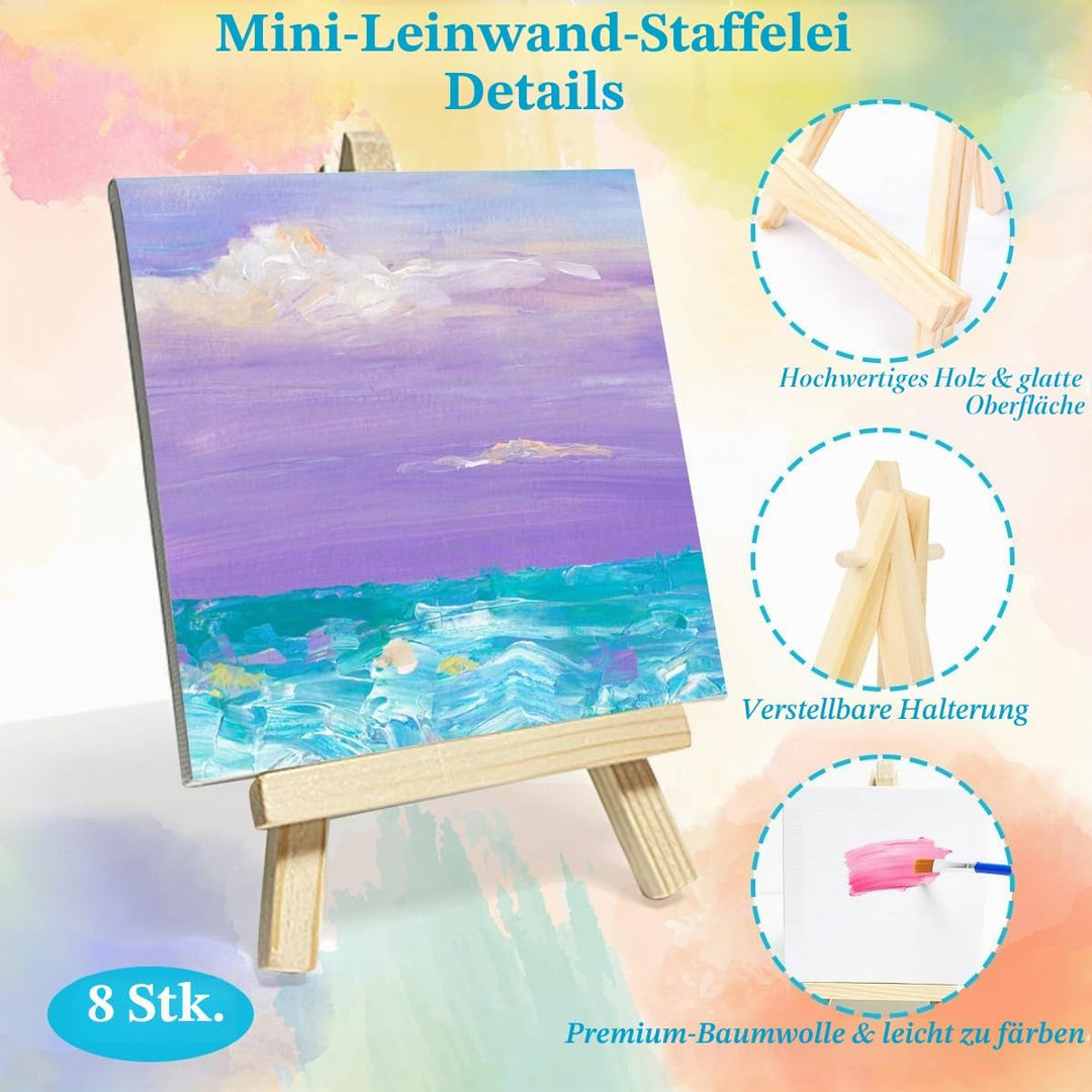 32Pcs Mini leinwand und Staffelei Set, XingyLi 8 kleine Leinwand Kunsttafeln mit 8 Künstler Dreieck