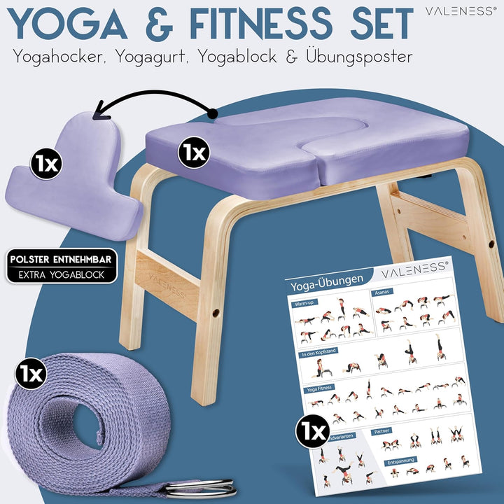 Yoga Kopfstandhocker - Hochwertiger Yoga Hocker inkl. Yogagurt, Yogablock & Übungsposter - Yoga Stuh