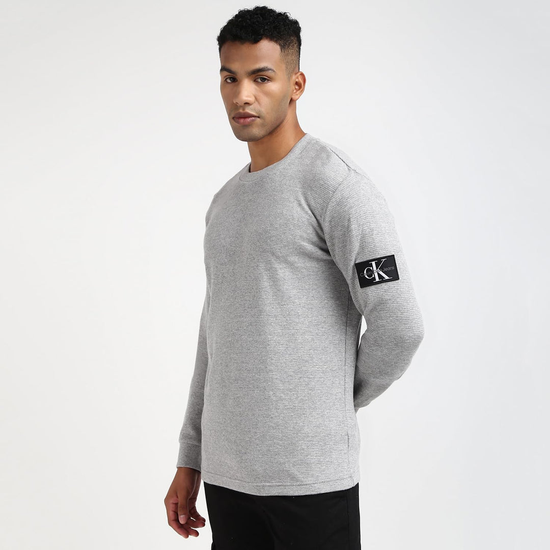 Calvin Klein Herren Langarm Strickoberteile, Grau (Gray Heather)
