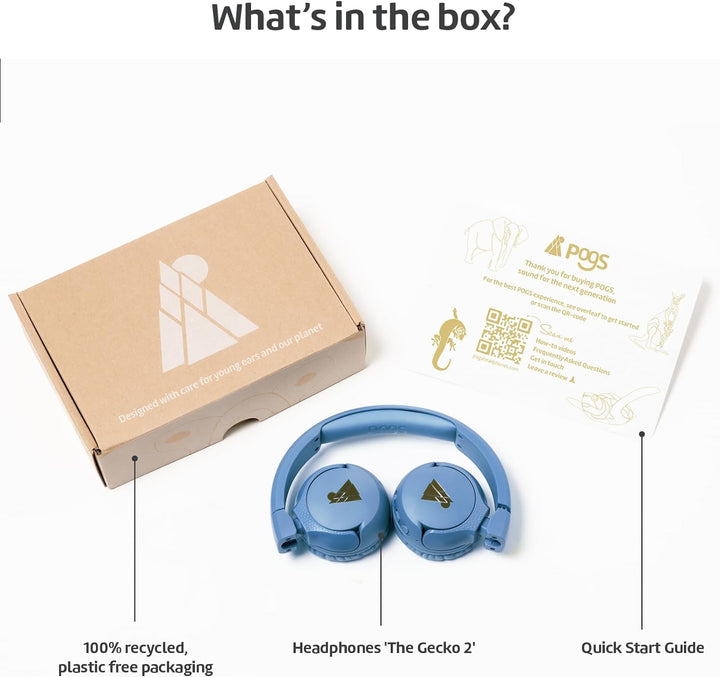 POGS Drahtloser Bluetooth Kinderkopfhörer | The Gecko 2 | Faltbarer robuster Kinderkopfhörer ab 3 Ja