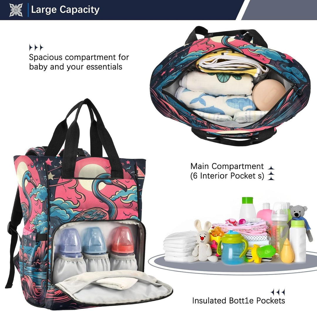 Flamingo Rosa Heulen Wickeltasche,Reiserucksack Grosse Kapazität,Tragetasche für Mütter Väter Frauen