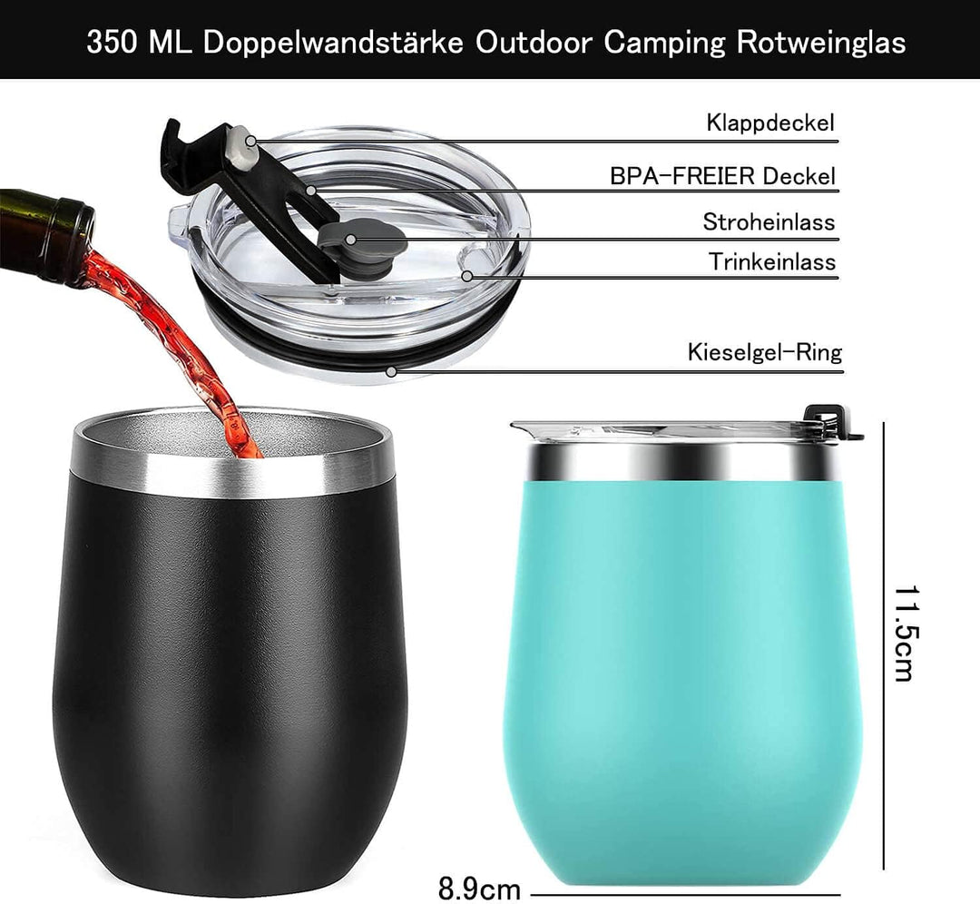 2 Stück Weinbecher to go 350 ml, BPA-frei Weinglas to go, hält 3 Stunden warm und 9 Stunden kalt, Ca