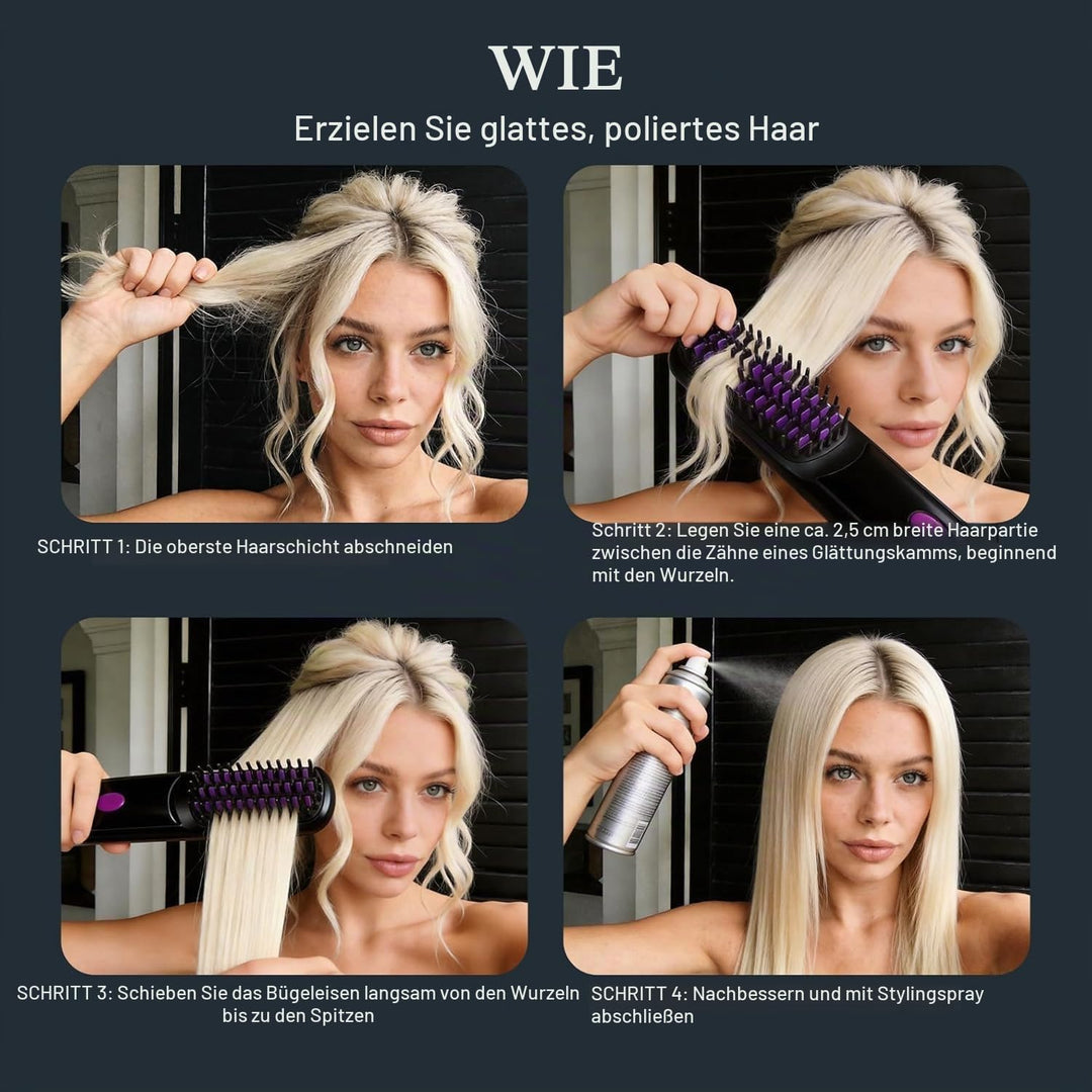 Glättbürste Kabellos, 2026 Neu Haarglätter Bürste, Stylingbürste für Kurze Haare Langes, Tragbare Ha