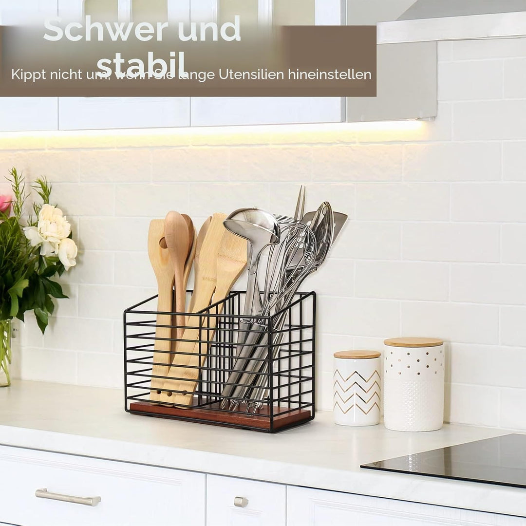 THYGIFTREE Küchenutensilienhalter für Theke, gross, schwarz, Metall, Kochutensilien-Organizer für Ar