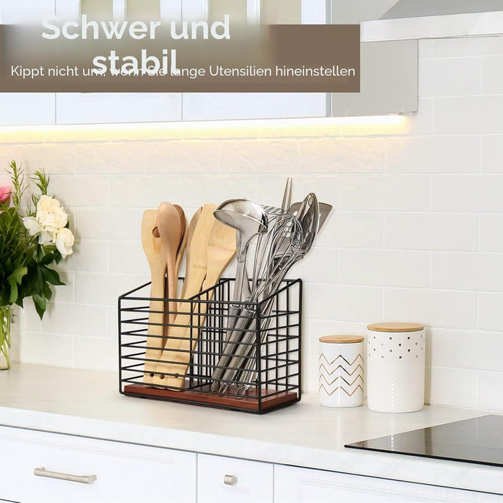 THYGIFTREE Küchenutensilienhalter für Theke, gross, schwarz, Metall, Kochutensilien-Organizer für Ar