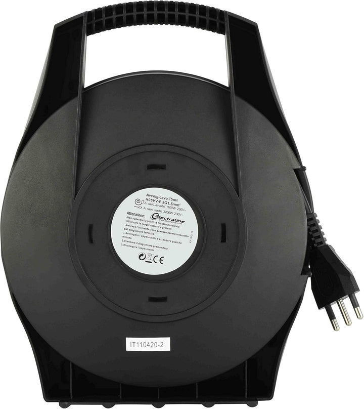 Electraline 49029 Kabeltrommel, 4 Universalsteckdosen, 15 Meter, Grau/Blau 15 Metri Einziehbar, 15 M