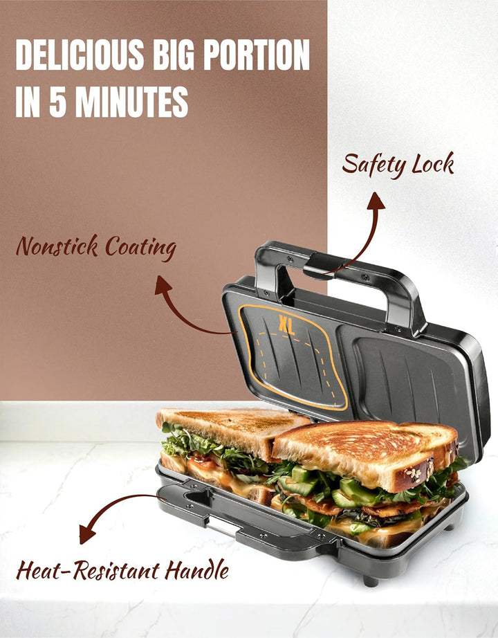 Bestron XL Sandwichmaker, Sandwich-Toaster für 2 Sandwiches in Muschelform, ideal für American Sandw