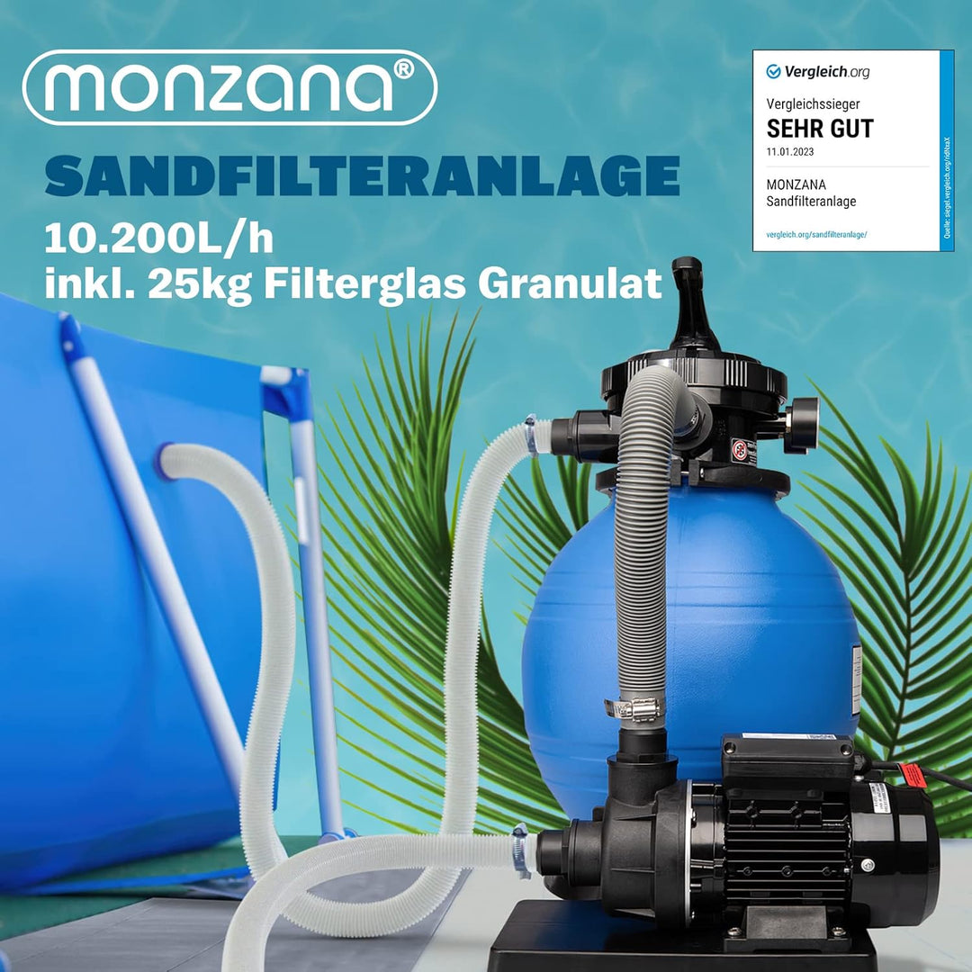 Monzana Sandfilteranlage Pool Selbstansaugend 10.200L/h 450 Watt 2in1 Adapter Ø32mm - 38mm 4Wege Ven