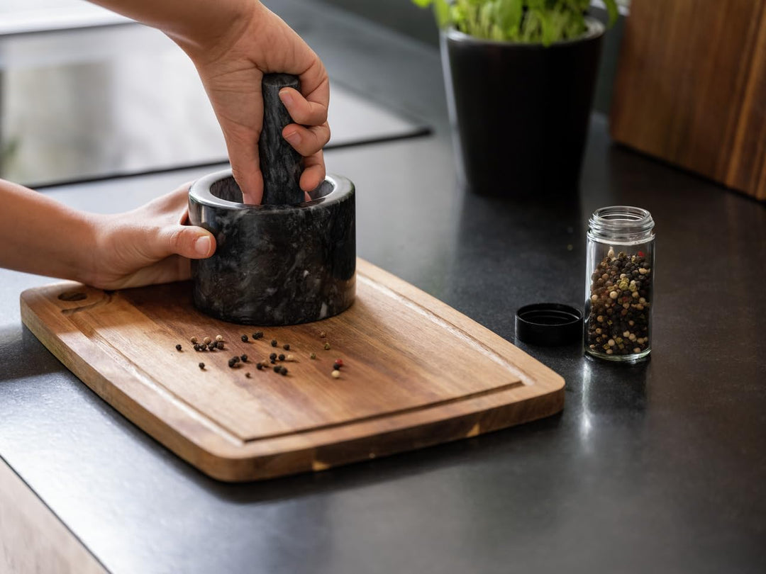 WENKO Mörser Marmor zum Zerkleinern von Kräutern und Gewürzen Schwarz