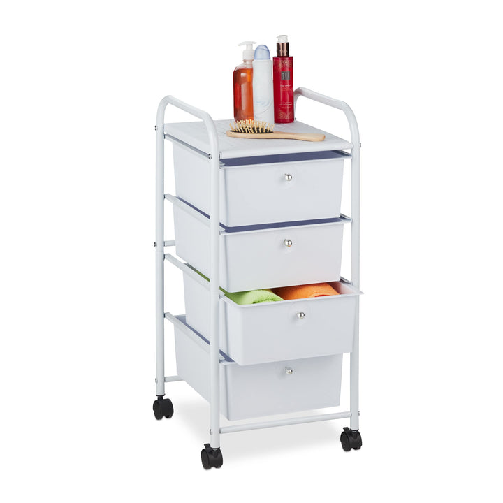 Relaxdays Badrollwagen, 4 Schubladen, Metall & Kunststoff, Rollcontainer Bad, Kosmetik, HBT: 74 x 33