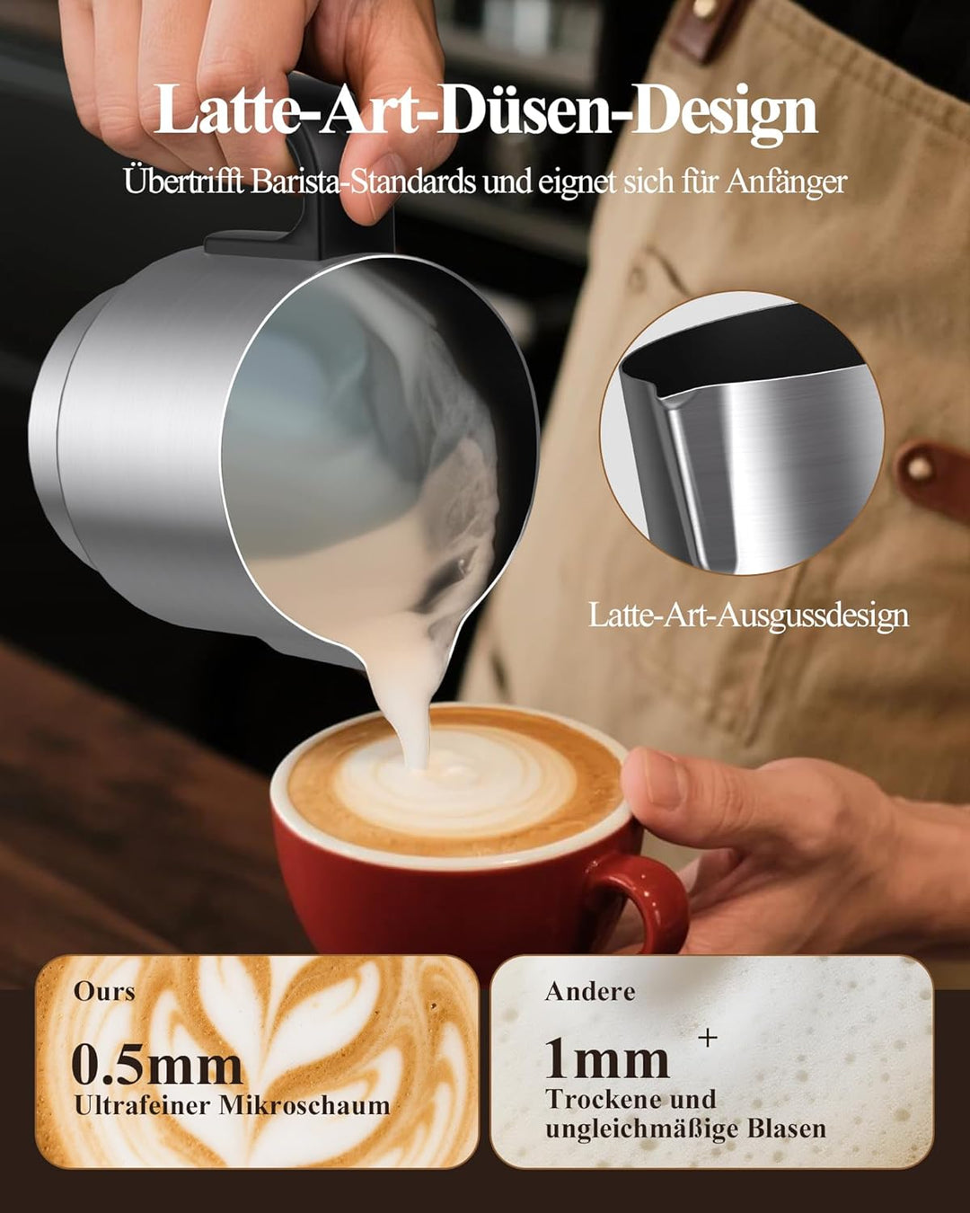 Milchaufschäumer Elektrisch 5 in 1 - Automatische Milchschäumer 500ml Grosses Fassungsvermögen Milch