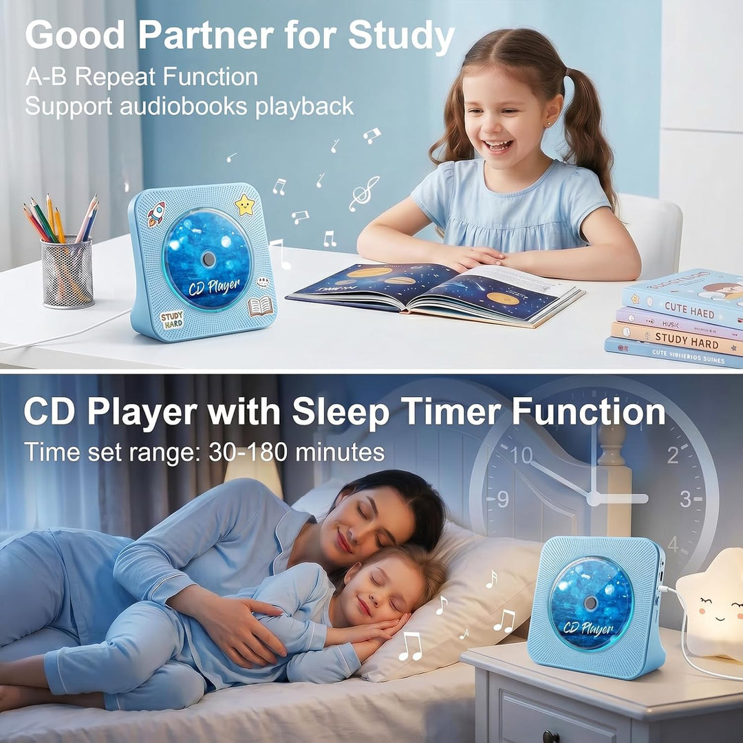 Gueray CD Player Bluetooth CD-Player mit Lautsprecher Unterstützt Fernbedienung Anzeige FM Radio mit