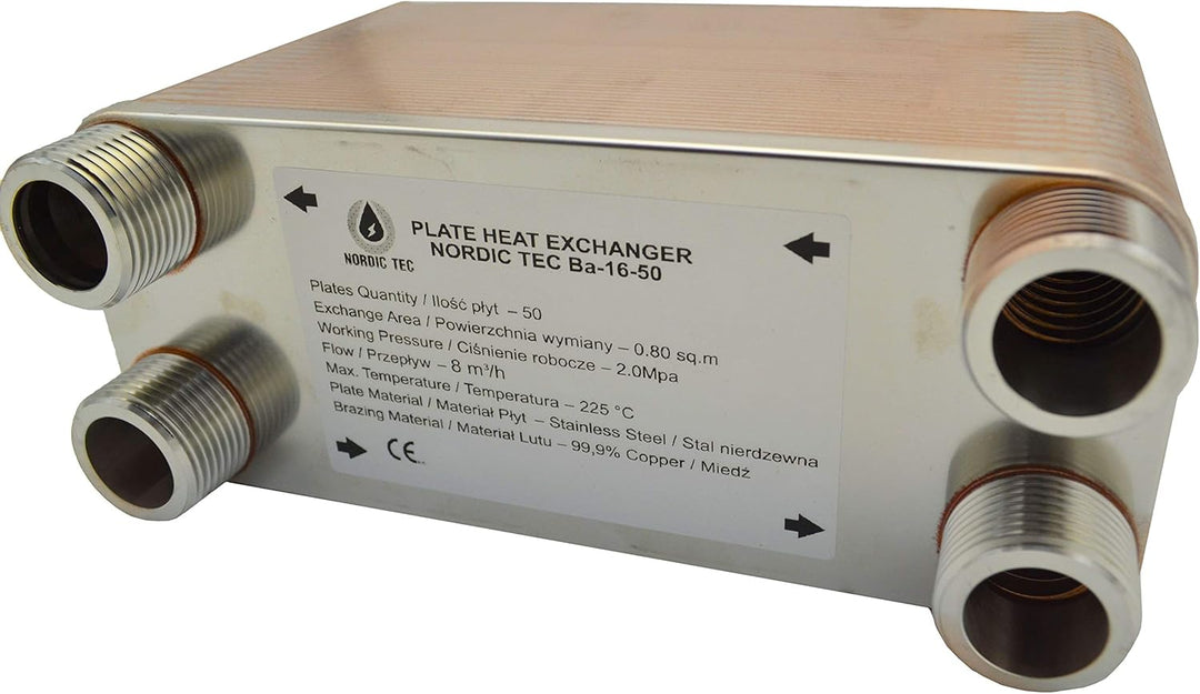 Edelstahl Plattenwärmetauscher Nordic Tec Ba-16-50 Plattenwärmeübertrager Wärmetauscher 50 Platten 1