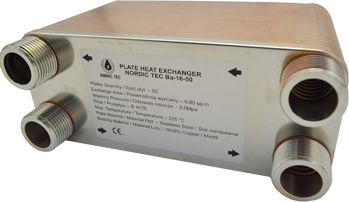 Edelstahl Plattenwärmetauscher Nordic Tec Ba-16-50 Plattenwärmeübertrager Wärmetauscher 50 Platten 1