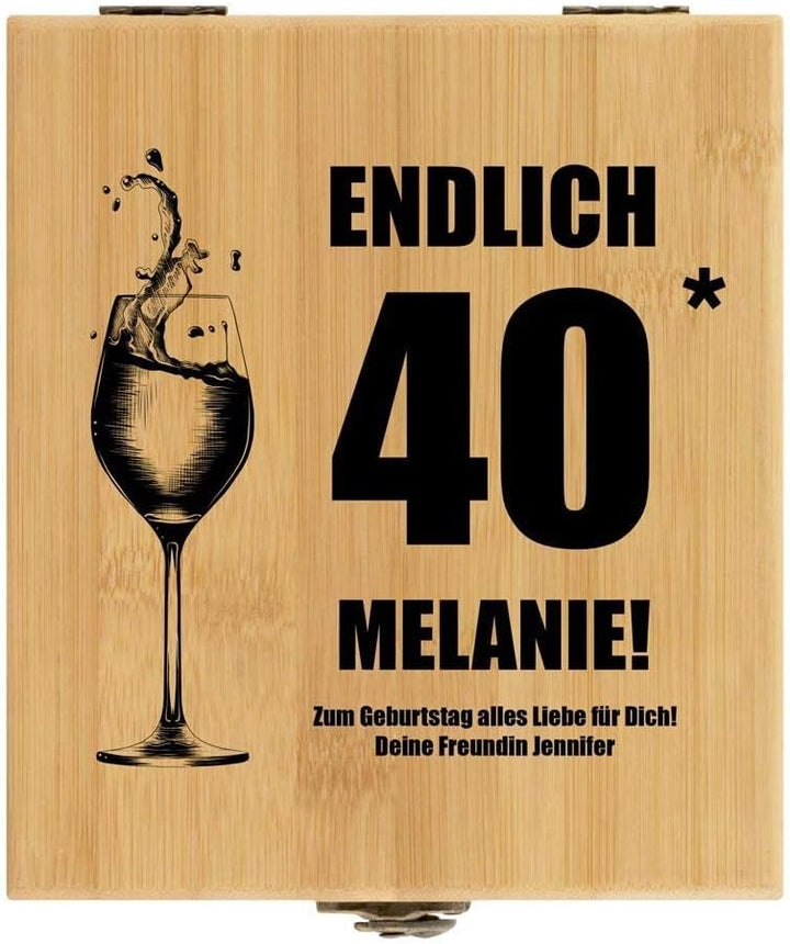 Maverton Weinöffner-Set personalisiert Weinset Sommelier Set - Geschenkbox Holzbox + 4er Weinzubehör