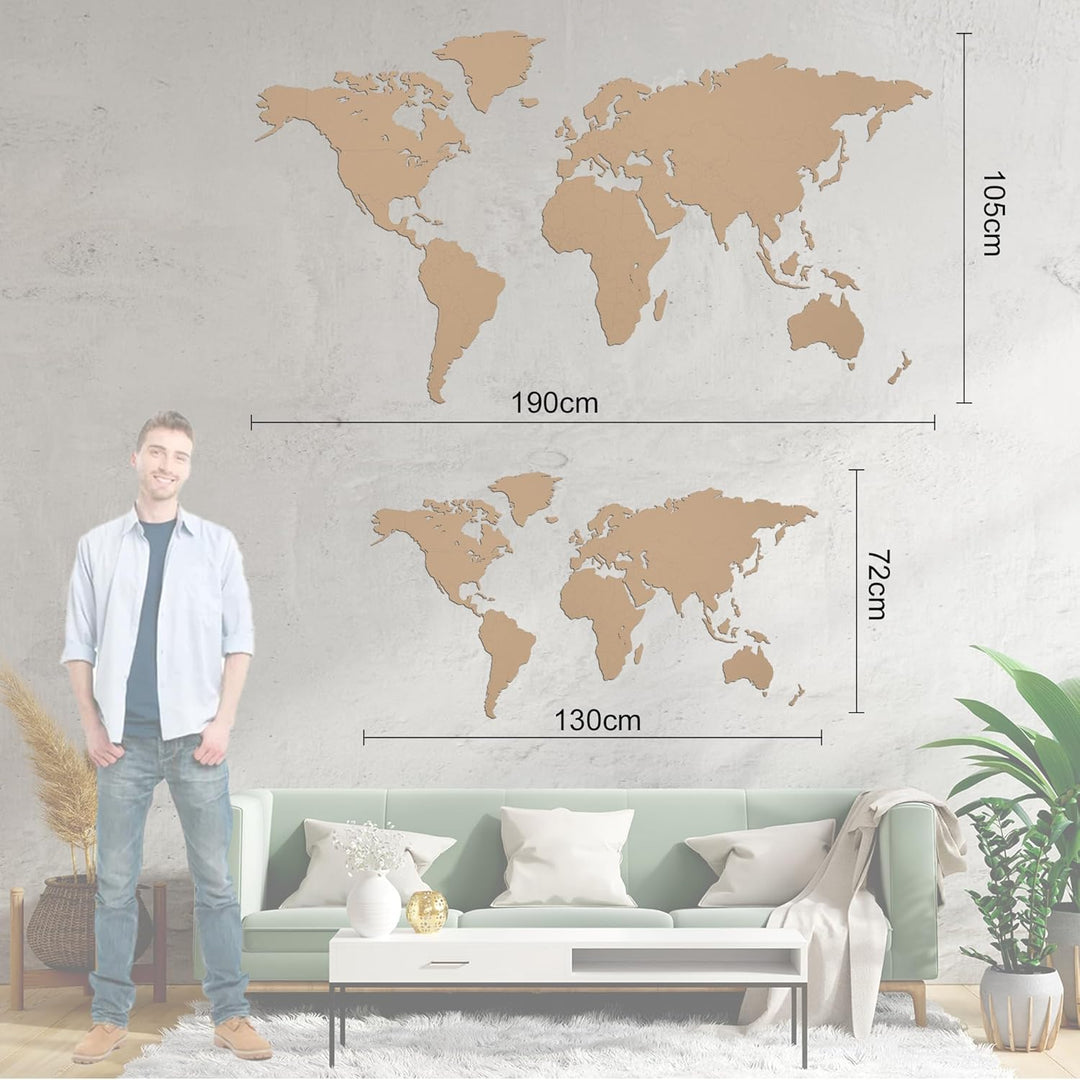 Giallobus - Weltkarte - HOLZDEKORATION VON MDF Farbe Havanna - 190X105 cm 190x105cm Havanna Mdf, 190