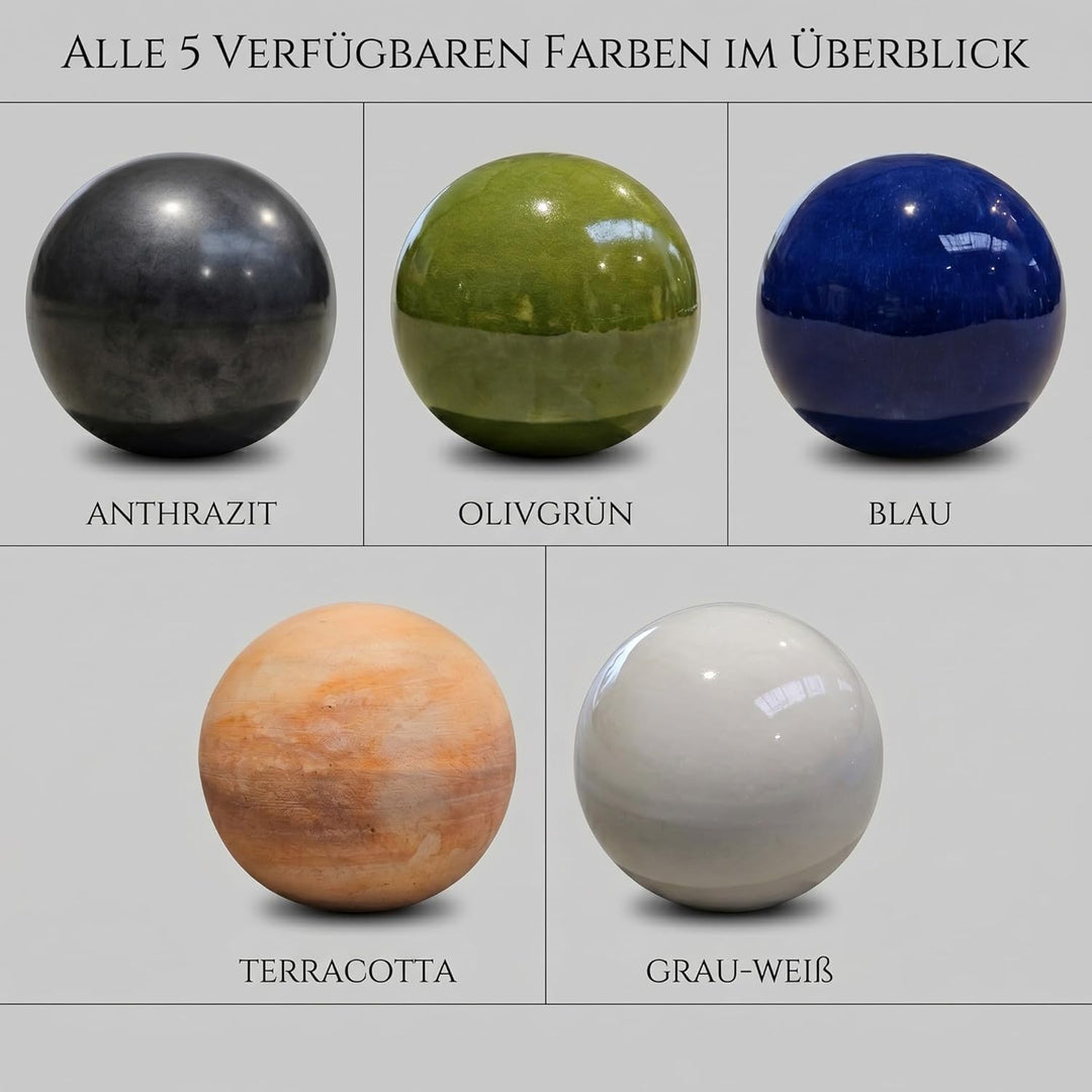 Teramico Dekokugel Gartenkugel glasiert -Blau, Grün, Anthrazit, Türkis, Aqua- sehr hochwertig frostf