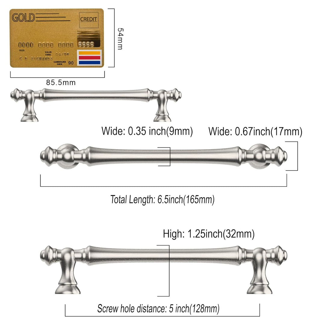 Amerdeco 10 Stück Möbelgriffe Gebürsteter Nickel, 128mm Lochabstand, Zinklegierung Schubladengriffe