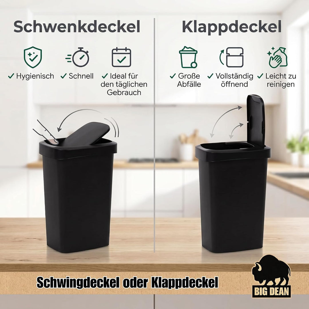 BigDean Mülleimer mit Deckel 50l mit Schwingdeckel und Klappdeckel schmal &amp; platzsparend