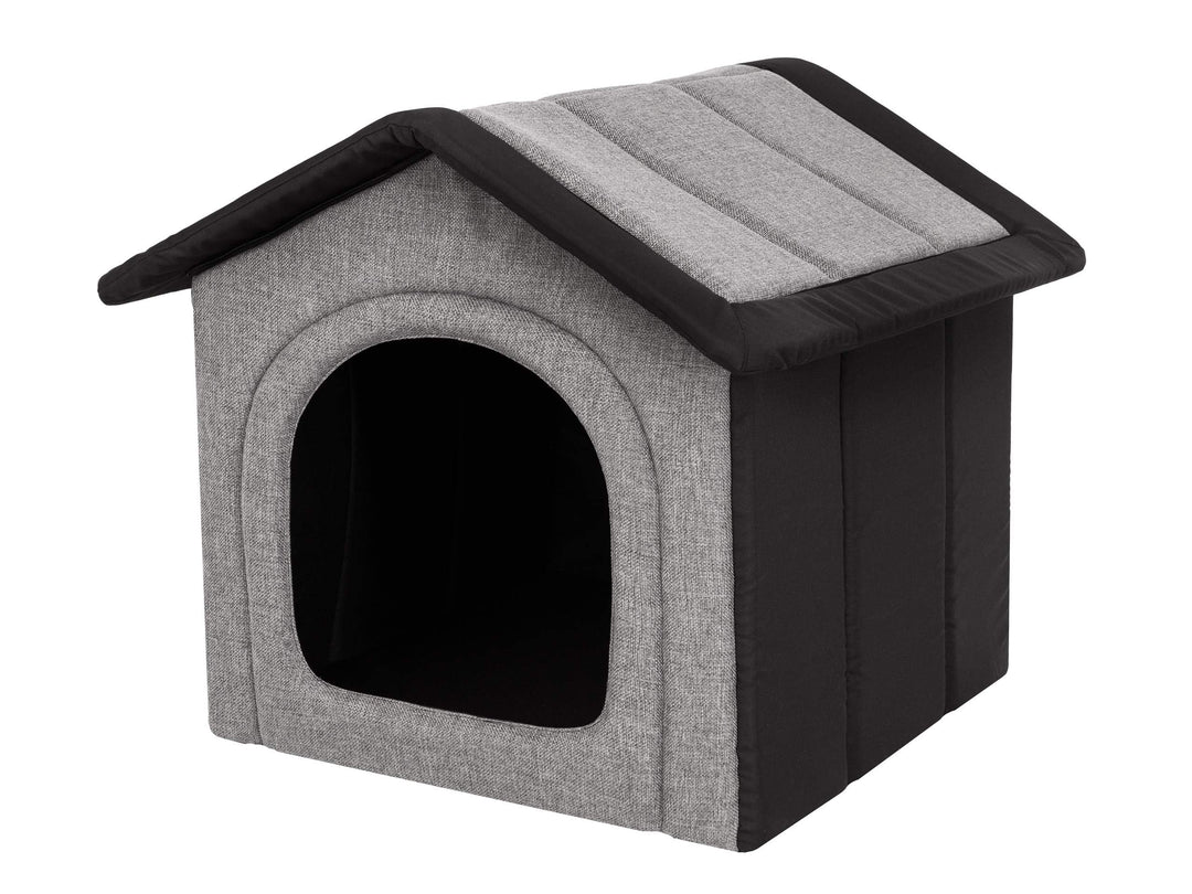 Hundehütte Hundehöhle Hundebett Hundehaus Katzenhöhle Tierbett XL - 60x55 cm hellgrau mit schwarz XL