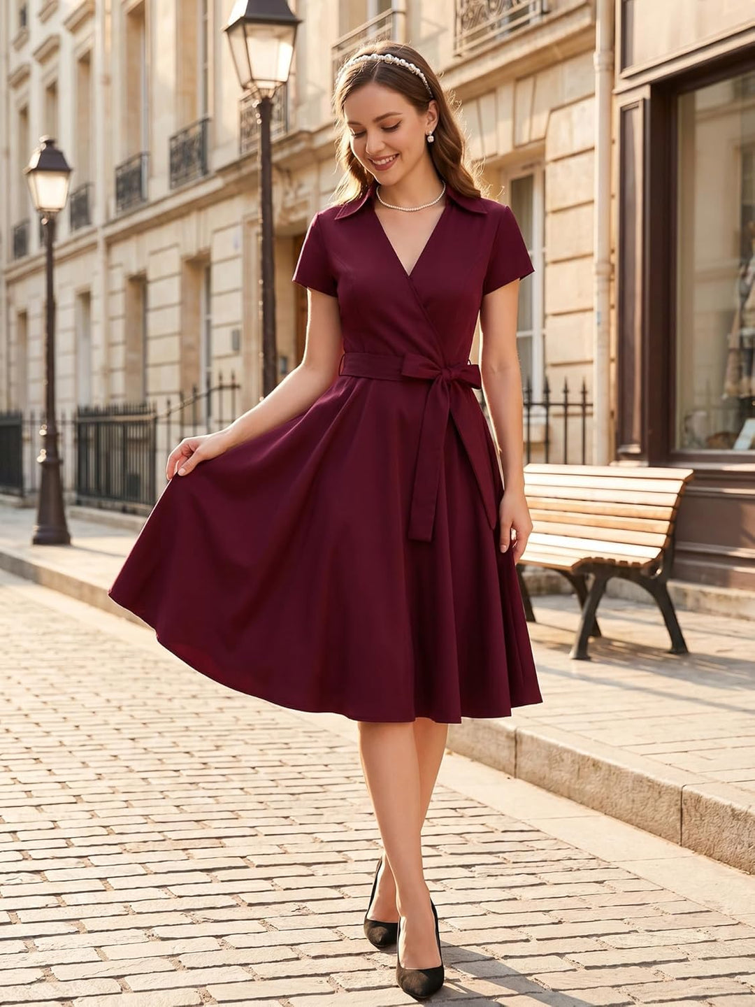 Rockabilly Kleider Damen V-Ausschnitt Midi Festliche Kleider für Hochzeit Vintage Cocktailkleid XXL
