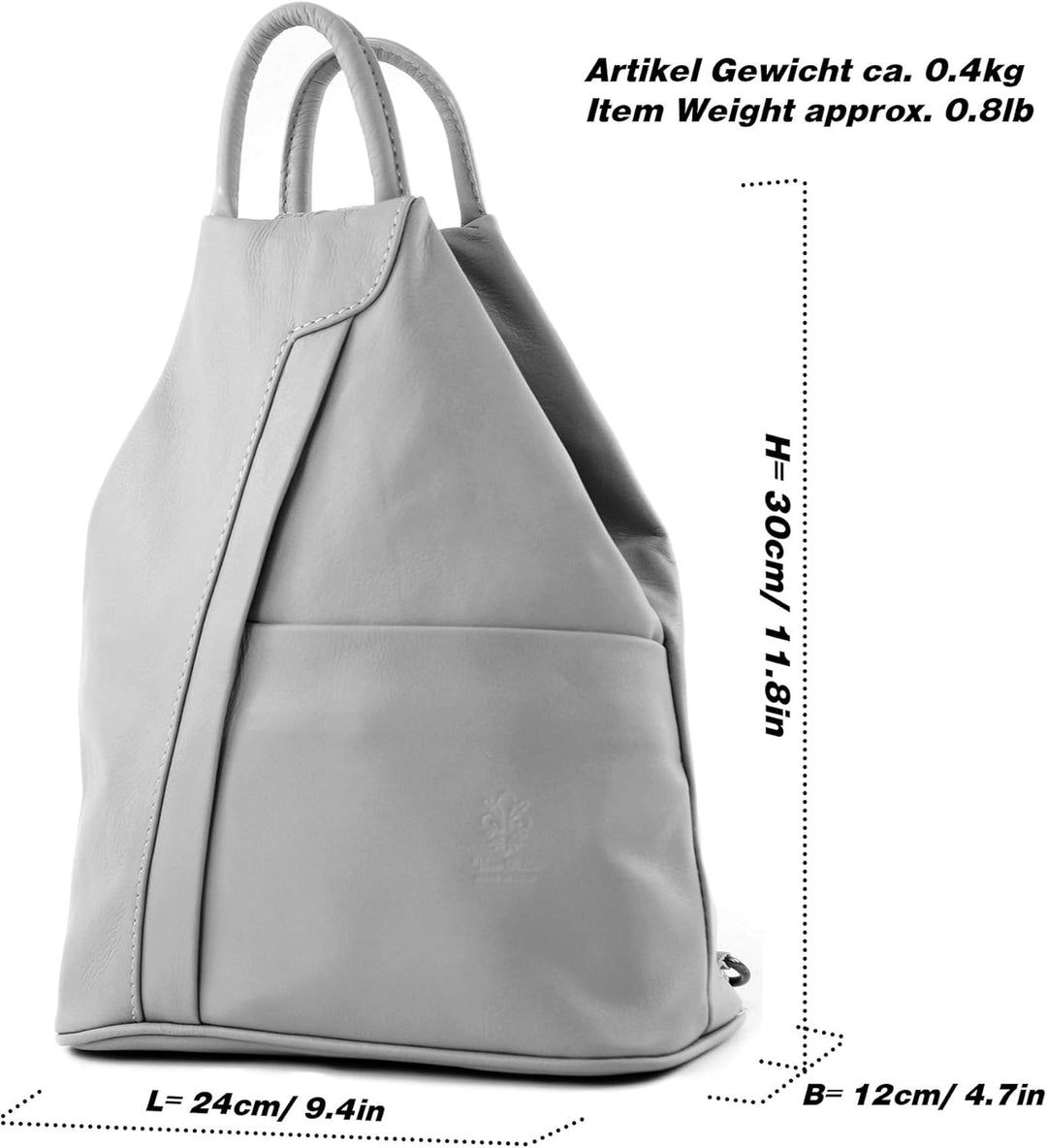 modamoda de T180 Damen Leder Rucksack Handtasche 2-in-1, handmade in Italy Blattgrün Nappaleder, Bla