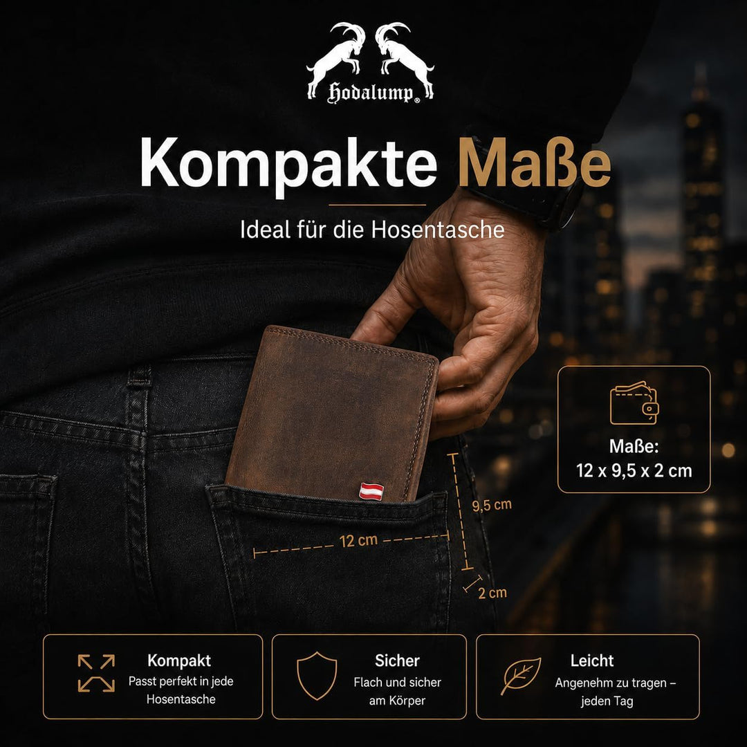 hodalump Echt-Leder Geldbörse • Premium Geldbeutel für Damen und Herren mit RFID-Schutz • Langlebige