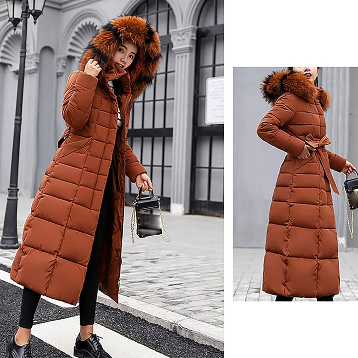 Ansenesna Steppjacke Damen Lang Mit Fellkapuze Winter Elegant Winterjacke Frauen Kapuze Dicke Daunen